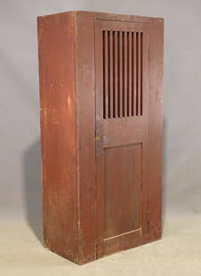 19th c. Cupboard: 19th c. cupboard in old red paint. Ex: Seibel Collection, Catskill New York. 35" x 20 1/2" x 74".