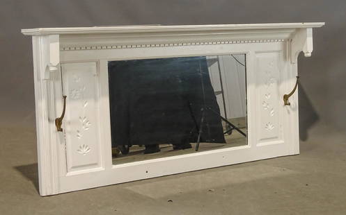 Hall Mirror: Eastlake Victorian hall mirror with hooks. 58" x 7 1/2" x 27 1/2".