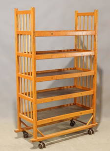 Factory Rack: Vintage factory rack on wheels. 41" x 17 1/2" x 65".