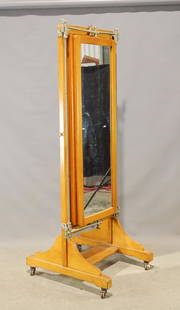 Vintage Store Mirror: Vintage folding Cheval style store mirror. (3) mirrors that extend. Industrial style. Each mirror 56" x 19 1/2", overall 26" x 31" x 78".