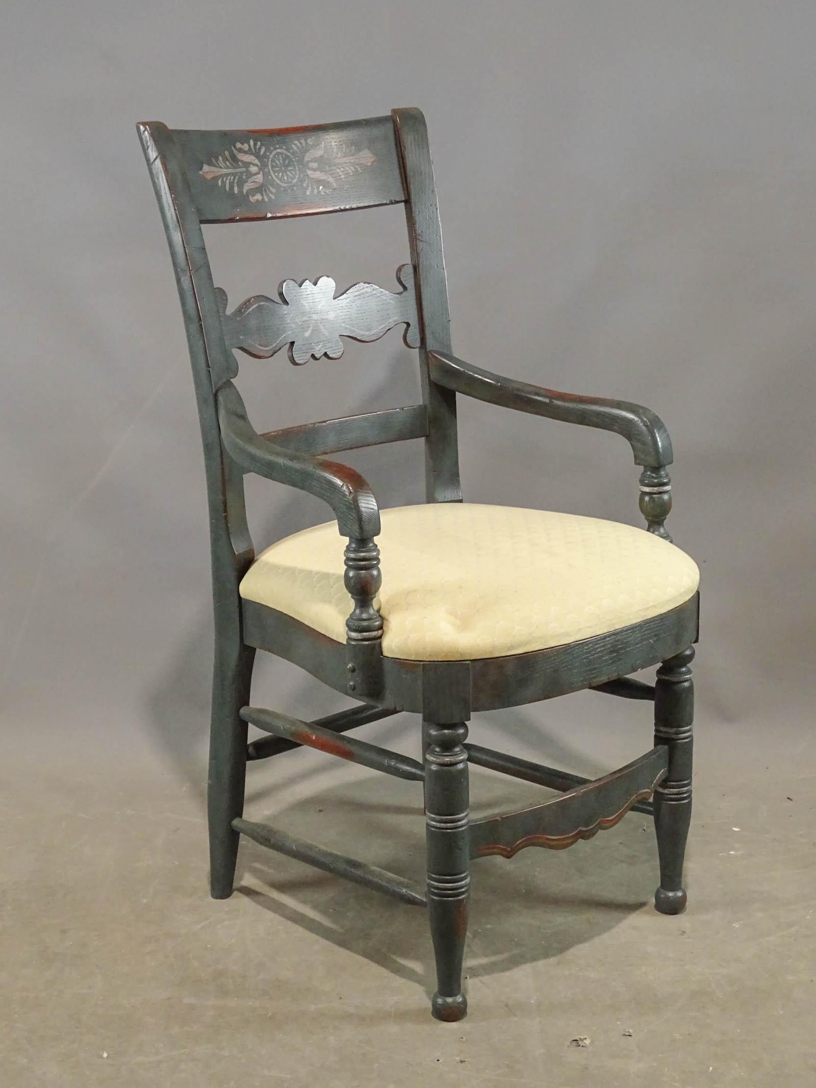 Decorative Armchair: Decorative painted armchair. 20" seat Ht., 38" overall Ht..