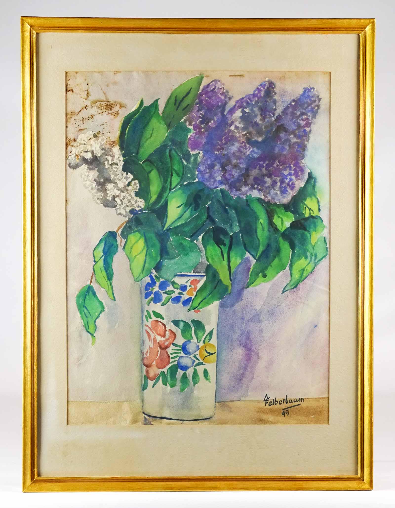 American School, Still Life Watercolor: American School, still life watercolor. Signed LRC "Felberbaum '49". Overall in frame 25 1/2" x 19".