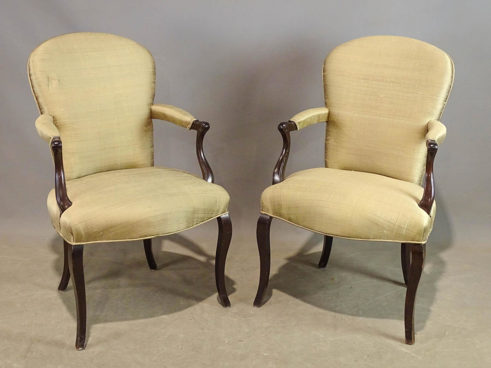 Pair French Armchairs: Pair of French Provincial armchairs. 18" seat Ht., 35" overall Ht..
