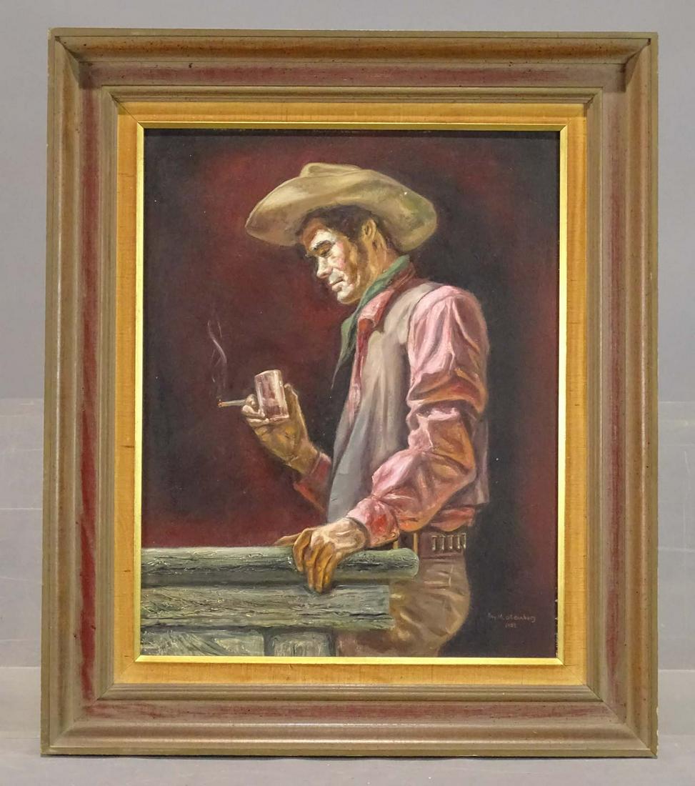 Portrait of a Man: Roy M. Steinberg. Portrait of a man, dressed as a cowboy. Signed lower right and dated 1959. Oil on panel. 20" x 16", overall 26" x 22".