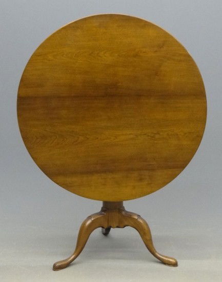 18th c. Tea Table: 18th c. Ct. cherry tilt top birdcage tea table. Top 36" Diameter, 28" Ht. (closed).