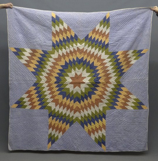 Quilt: 19th c. lone star quilt. 76" Square.