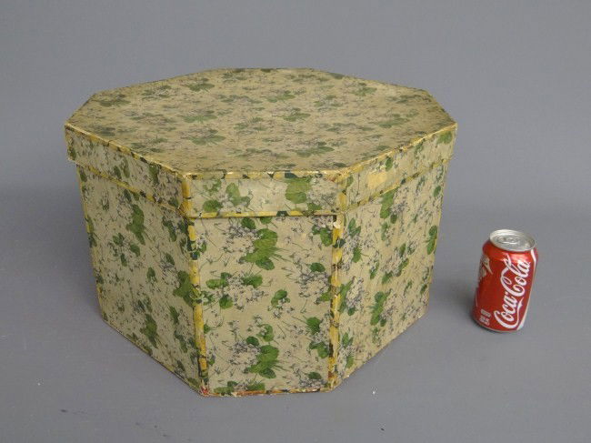 Wallpaper Box: Late 19th/early 20th c. octagonal wallpaper box. Top 16 1/2" Diameter, 10 3/4" Ht.