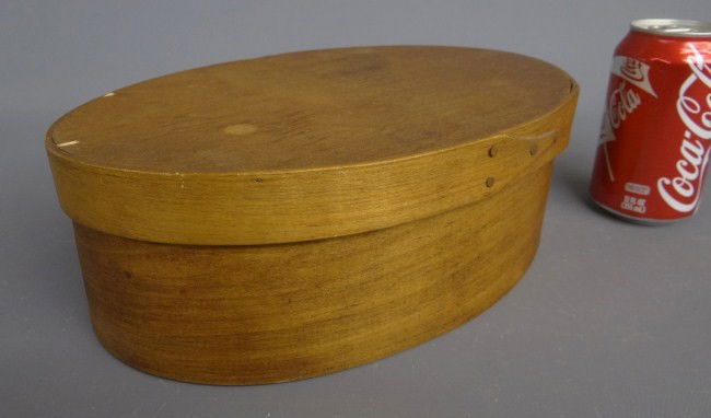 Shaker Box: 19th c. Shaker oval box. 11 1/2" Length 4" Ht.