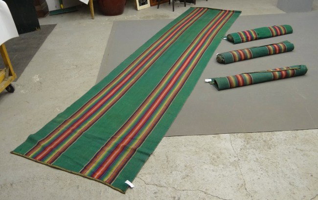 Rag Runners: Lot 4 early multicolored matching rag runners. (2) 13' 8" (1) 14' 4" (1) 10' 1".
