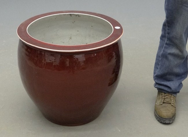 Asian Porcelain Planter: Asian ox blood planter. 19" Diameter 20" Ht.