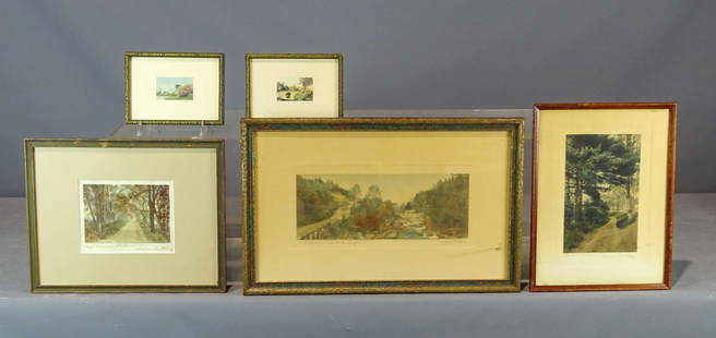 Wallace Nutting Lot: Wallace Nutting hand colored photograph titled "a Little River and Mt Washington. Original frame, overall 14" x 21 1/2", along with (2) small Nutting style pictures, " Soft Summer Shadows (overall 12"