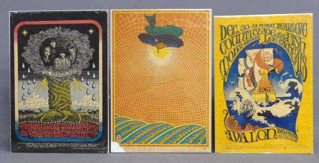 Concert Posters: Lot of 3 psychedelic concert posters (Avalon Ballroom, San Francisco, Family Dog Productions). Includes Country Joe & The Fish& Moby Grape (Mouse/Kelley ); Youngbloods, Ace Of Cups". Tackholes and wea