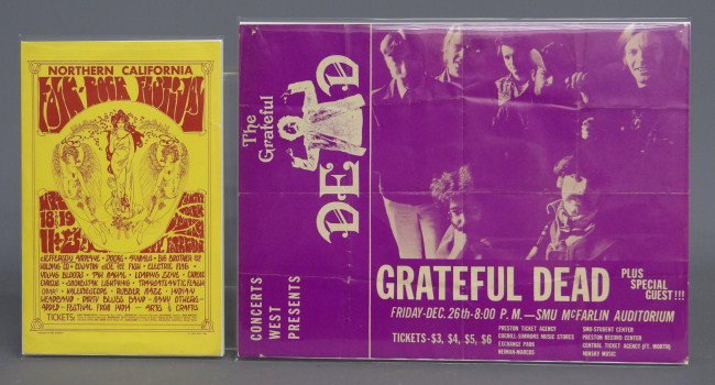 Grateful Dead Handbill: 1969 Grateful Dead Dallas Texas handbill along with a Northern California Folk Rock Festival Handbill (May 18-19, 1968).