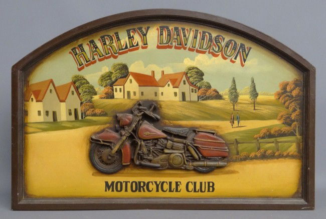 Harley Davidson Sign: Contemporary painted Harley Davidson sign. 36" x 24".