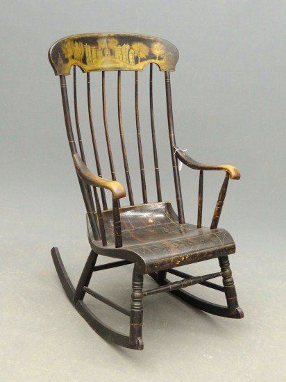 19th c. Boston Rocker: 19th c. Boston rocker with original stenciled village scene.