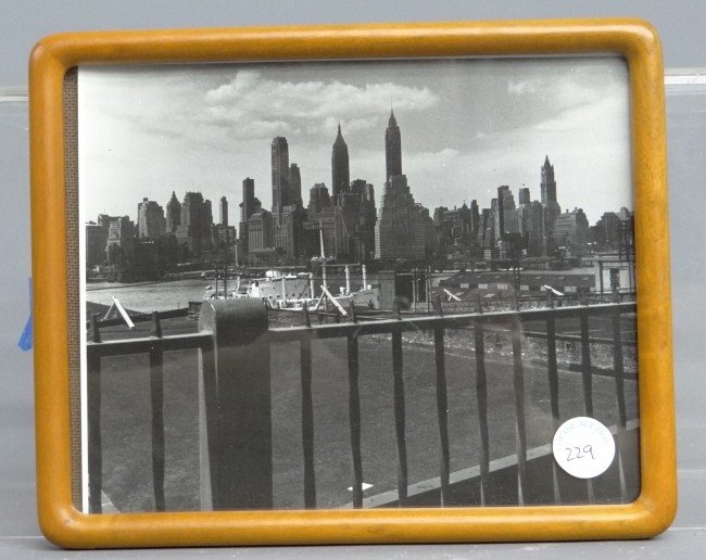 Al Macy Photograph: Vintage black and white photo Manhattan skyline by Al Macy. Estate stamp on verso. 8" x 10". Framed.