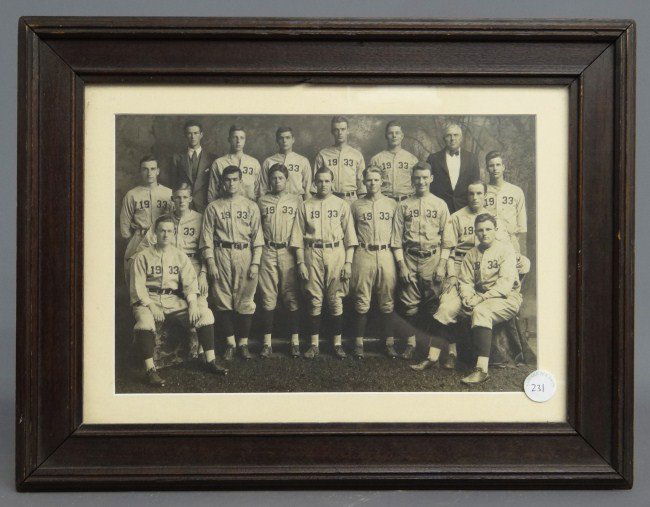 Baseball Photograph: Original black and white photograph of 1933 Yale University baseball team. Image includes Pulitzer Prize-winning author John Hersey (far right). Some of his books include "Hiroshima" and "A Bell For A