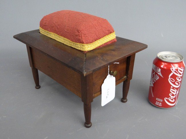19th c. Sewing Chest: 19th c. sewing chest with drawer in Penna. work table form. Pin cushion fabric replaced.