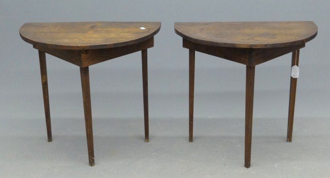 Pair Demilune Tables: Pair 1920's demilune tables. Tops 30" W 17" D 28" Ht.