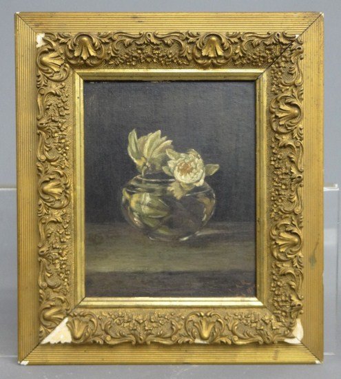 19th c. Still Life Painting: 19th c. oil on panel still life signed "LAR Feb. 1889". Site 9 1/2" x 7 1/2".