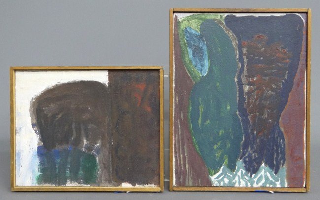 Paintings William Douglas McGee: Lot (2) paintings signed and dated "Mourning Doves 1989" (site 11 3/4" x 9") and "Mask 1988" (site 8" x 10") by William Douglas McGee (1925-1999).