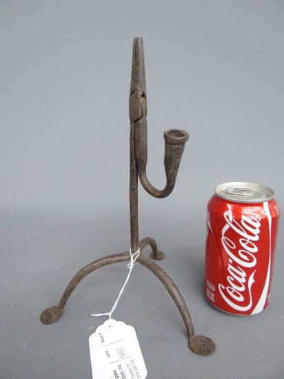 Iron Lamp: Blacksmith made iron rush light. 10 1/4" Ht.