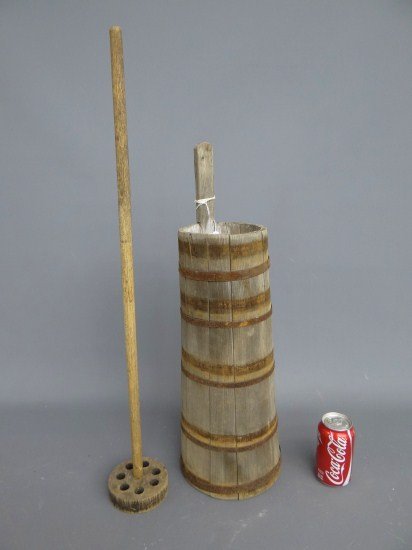 Butterchurn: 19th c. staved butterchurn. 25" Ht.