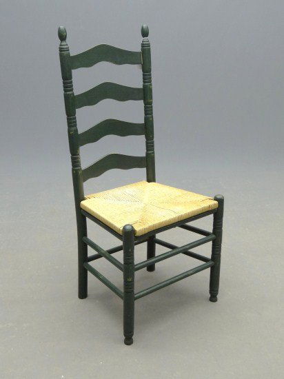 Side Chair: Contemporary ladderback side chair in green paint. 18" Seat Ht. 42 1/4" Overall Ht.