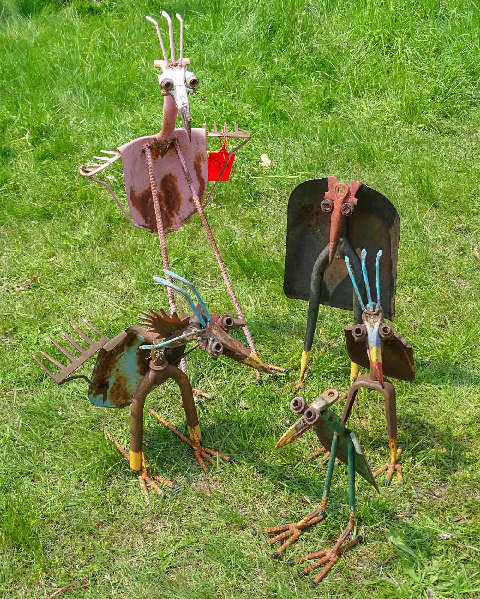 5 Folk Art Bird Sculptures: (5) Folk art bird sculptures. Tallest 34".