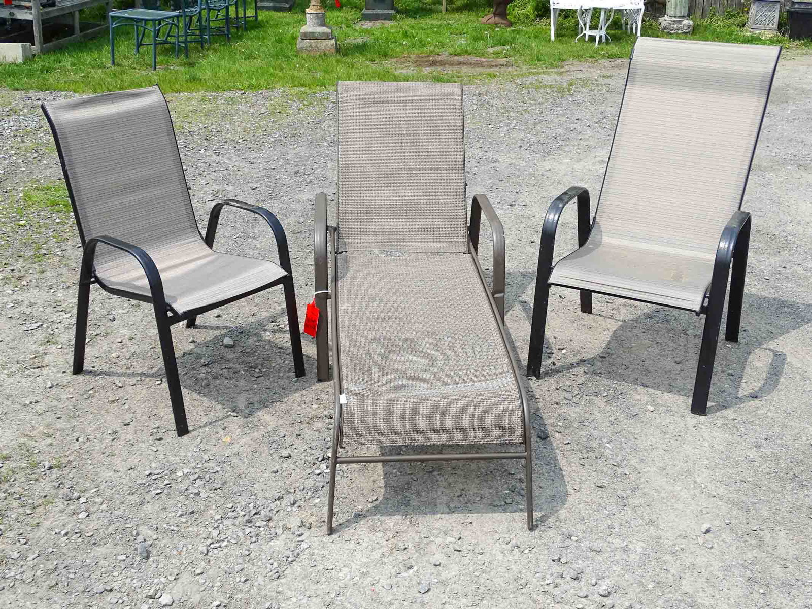 Patio Furniture: Misc. patio furniture: 64" chaise and (2) arm chairs.