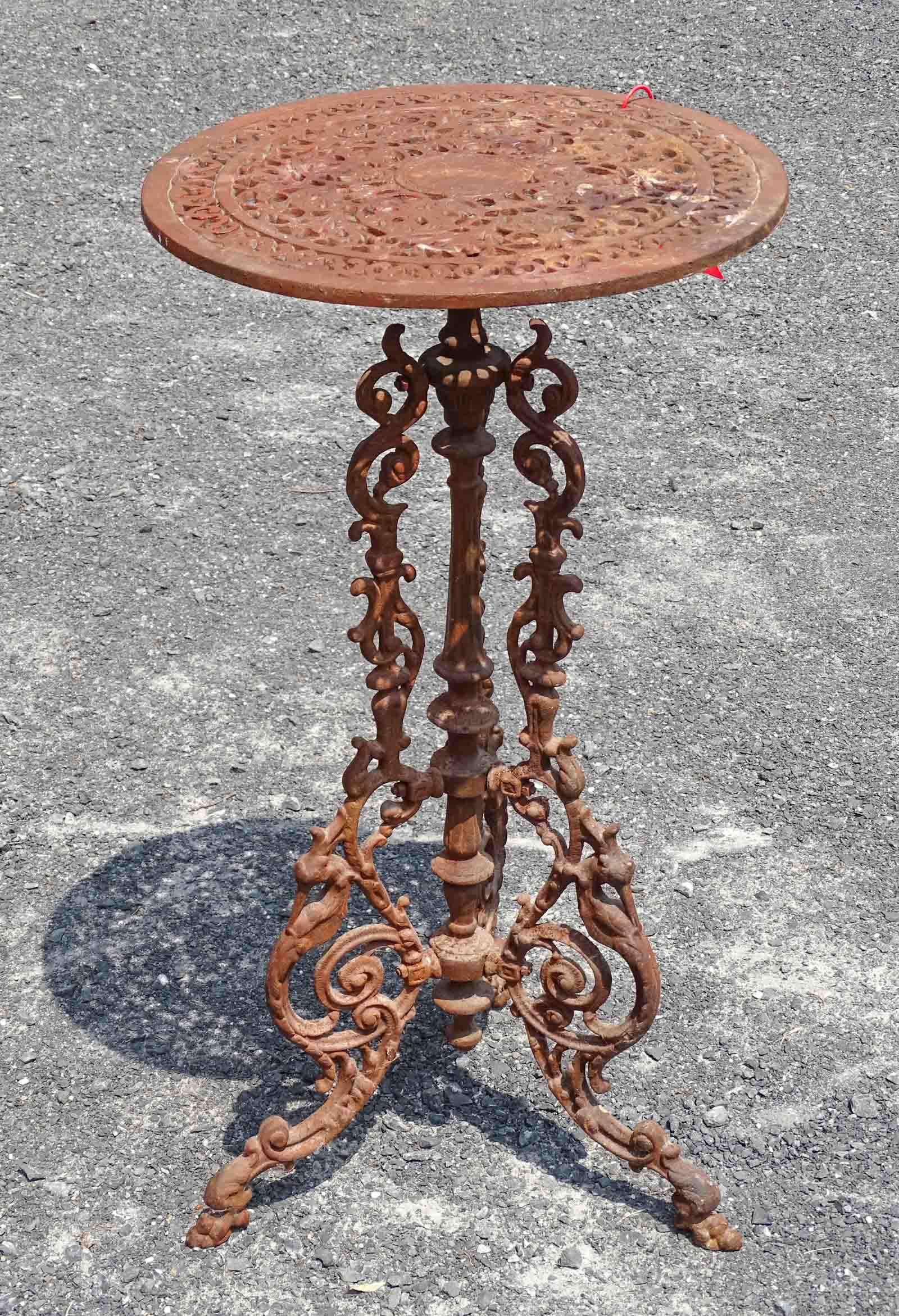Cast Iron Table: Cast iron round top table. 16" Dia. x 31" Ht..