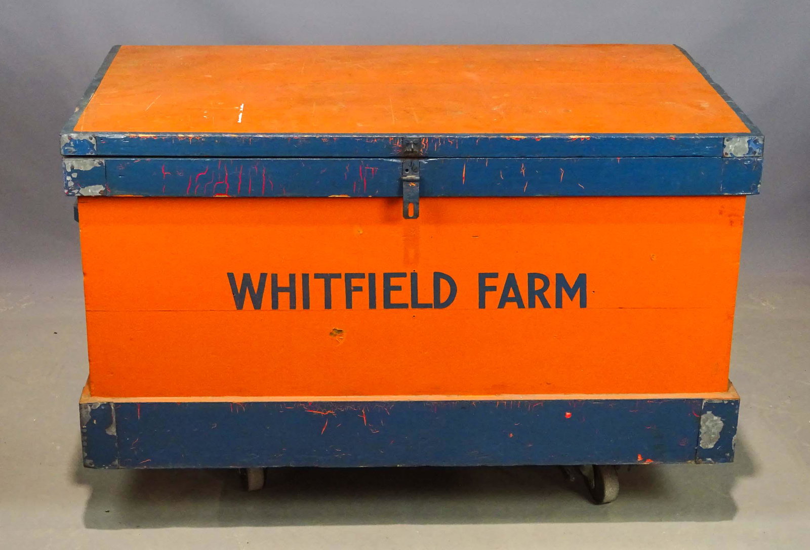 Vintage Tack Trunk: Vintage tack trunk "Whitfield Farm". 24" x 43" x 23" Ht..