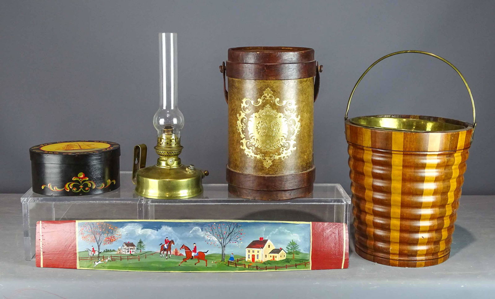 Misc. Lot Oil Lamp, Buckets, Sewing Box (1 of 10)