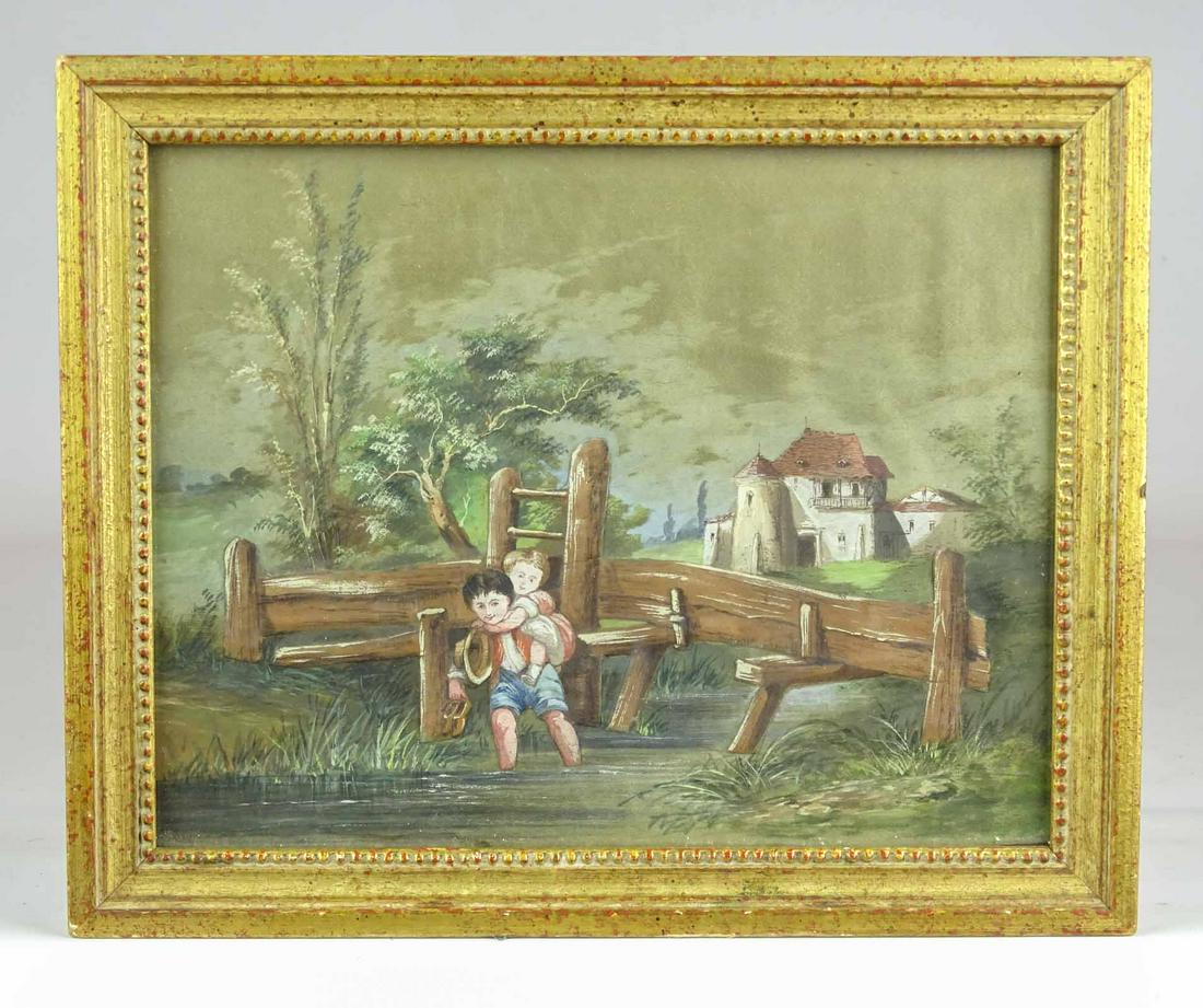 Painting: Children Crossing Stream (1 of 3)