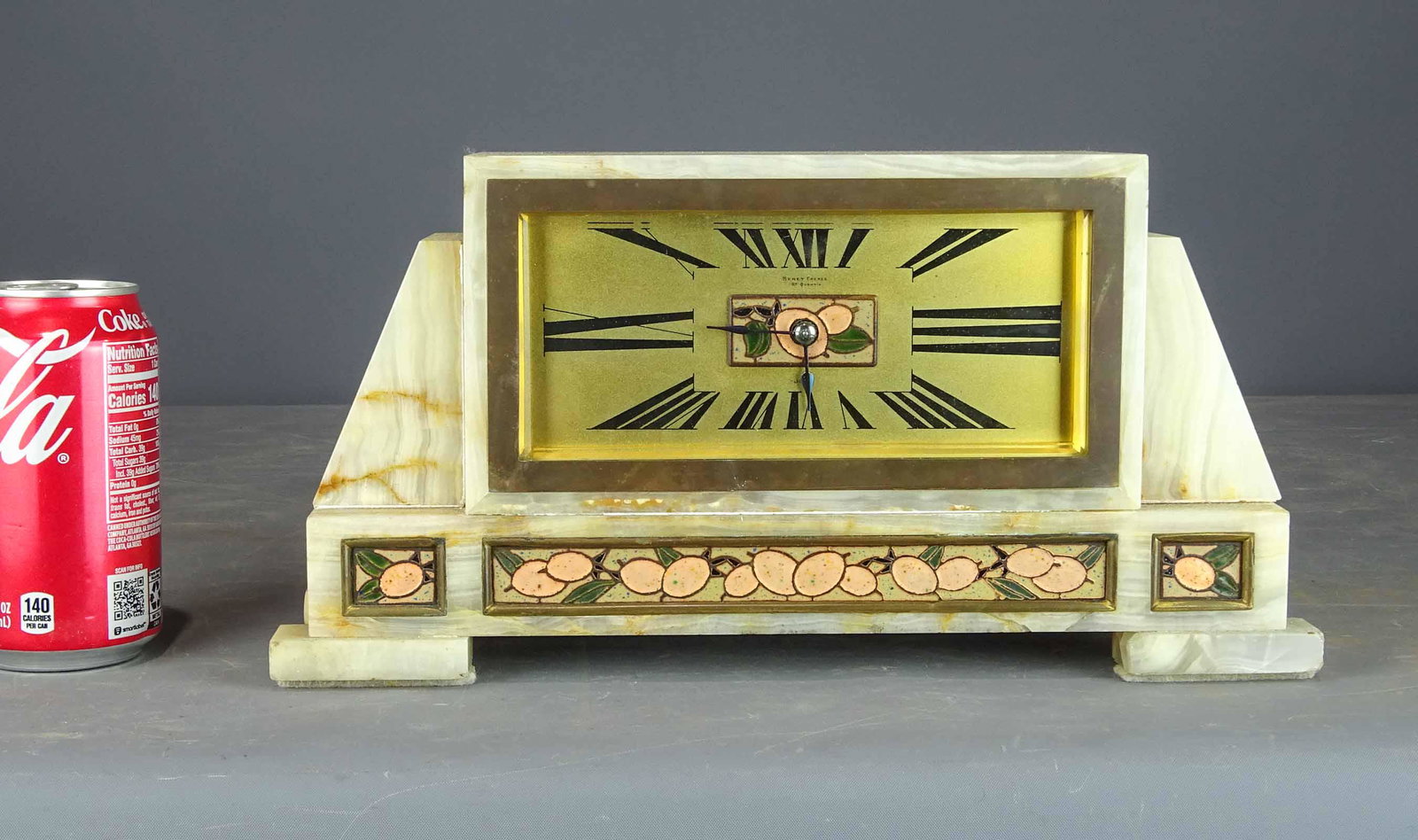 Art Deco Clock: Art Deco marble clock "Seret Freres St. Quentin", 13" x 4" x 6 1/2" Ht..