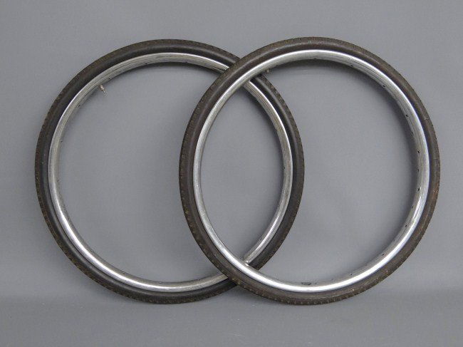 Pair Gillette Ambassador Tires: Pair of Gillette Ambassador 26" tires on Lobdell plated 36 spoke hole rims. Tires show cracking, rims good, plating good some wear.