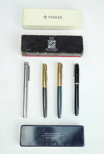 Pen Lot: Vintage pen lot including Sheaffer, Parker (in box), Pelican (in box), Alexander (in box/set), Parker (2) and Esterbrook.