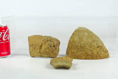 Pottery Shards: Three pottery shards with American Indian motif.