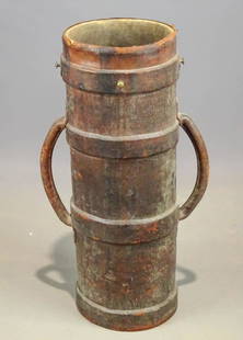 Fire Bucket: 19th c. leather two handled fire bucket. 9" D., 28" Ht..