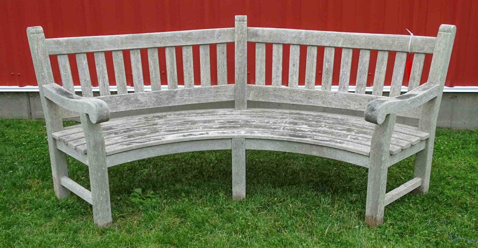 Teak Settee: Crescent teak settee 88" W..
