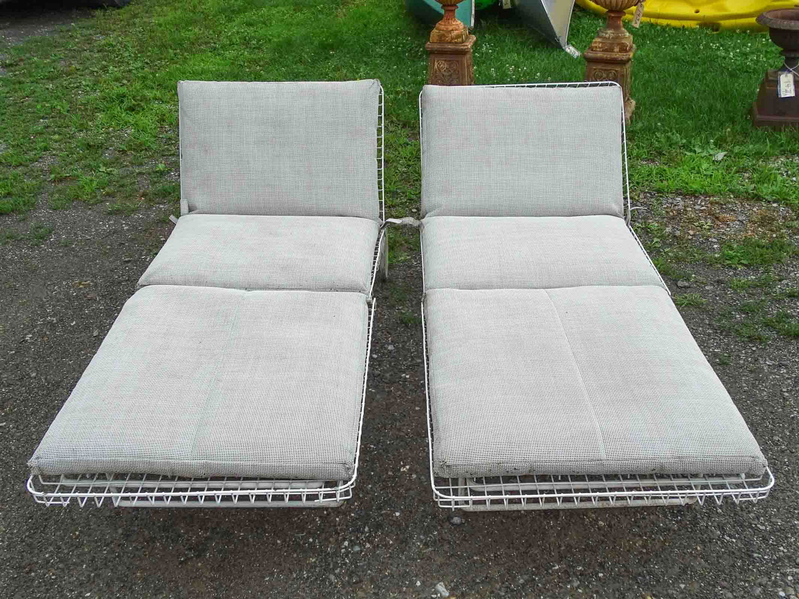 Pair of Knoll Deck Lounges: Pair of Knoll deck lounges with outdoor cushions.