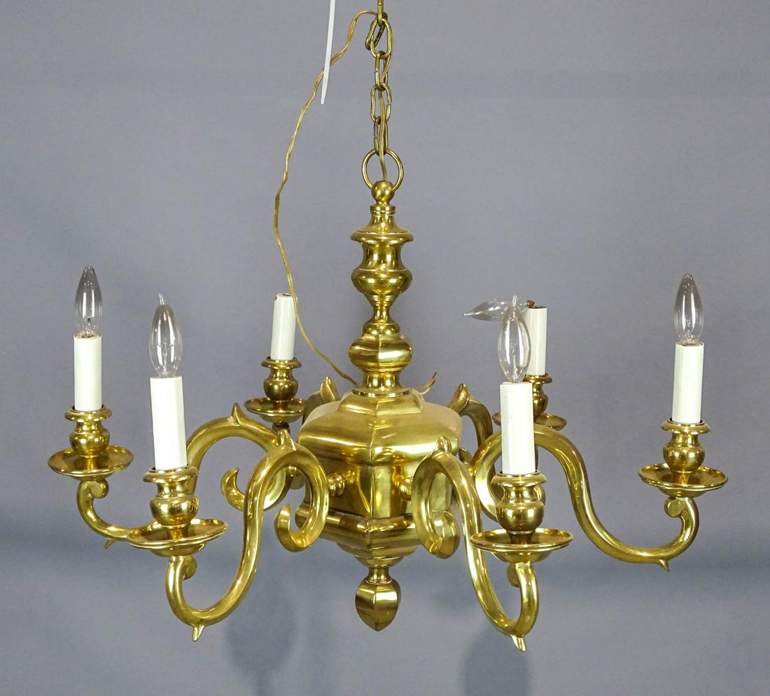 Brass Chandelier: Heavy brass chandelier. 30" D., 25" Ht..