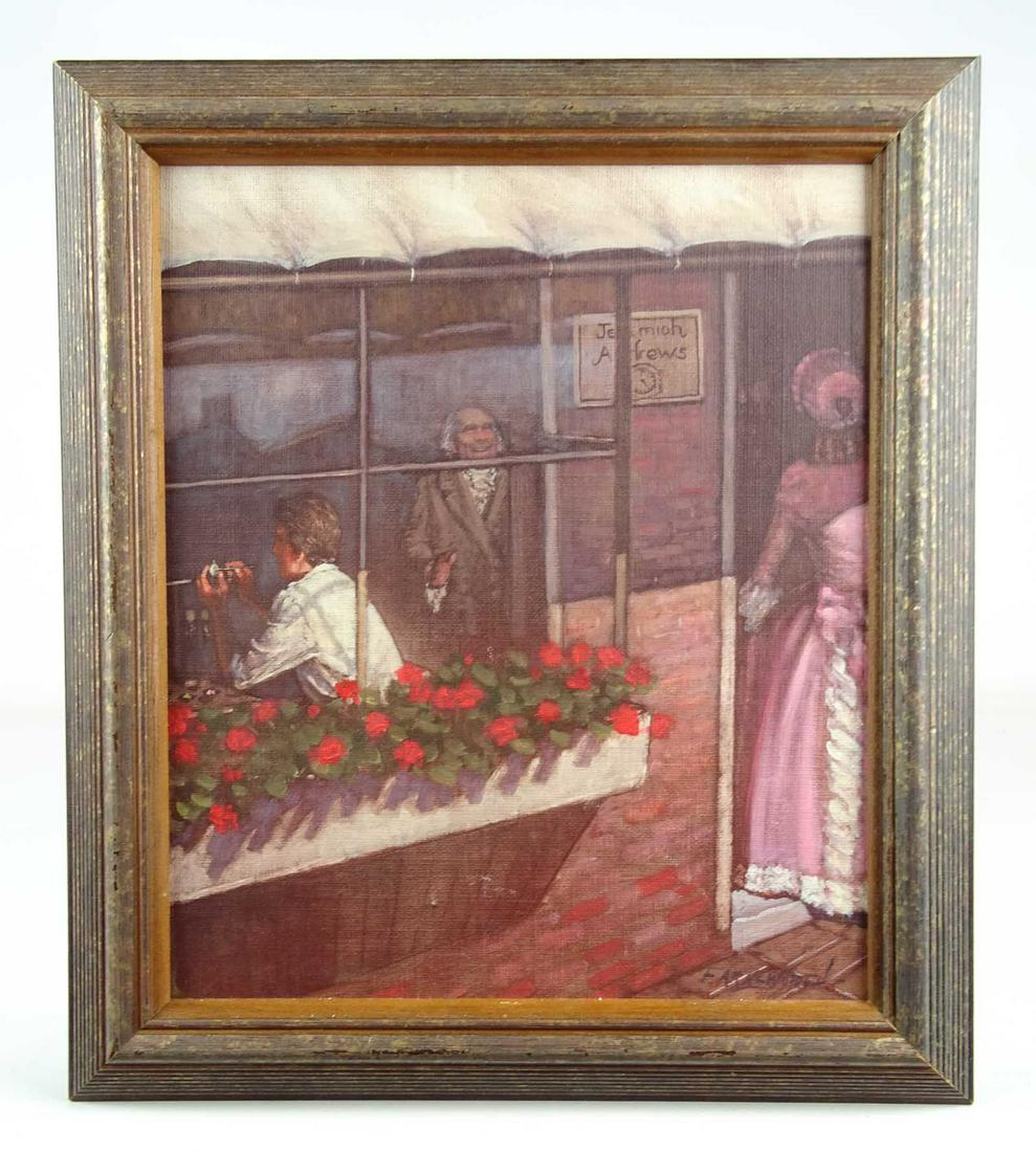 Illustration Art Painting by Bill Farnsworth: Robert Fulton Apprenticed to Philadelphia Jeweler. Original illustration art painting by Bill Farnsworth, c. 1999 for published book Robert Fulton -- From Submarine to Steamboat. Signed lower right..