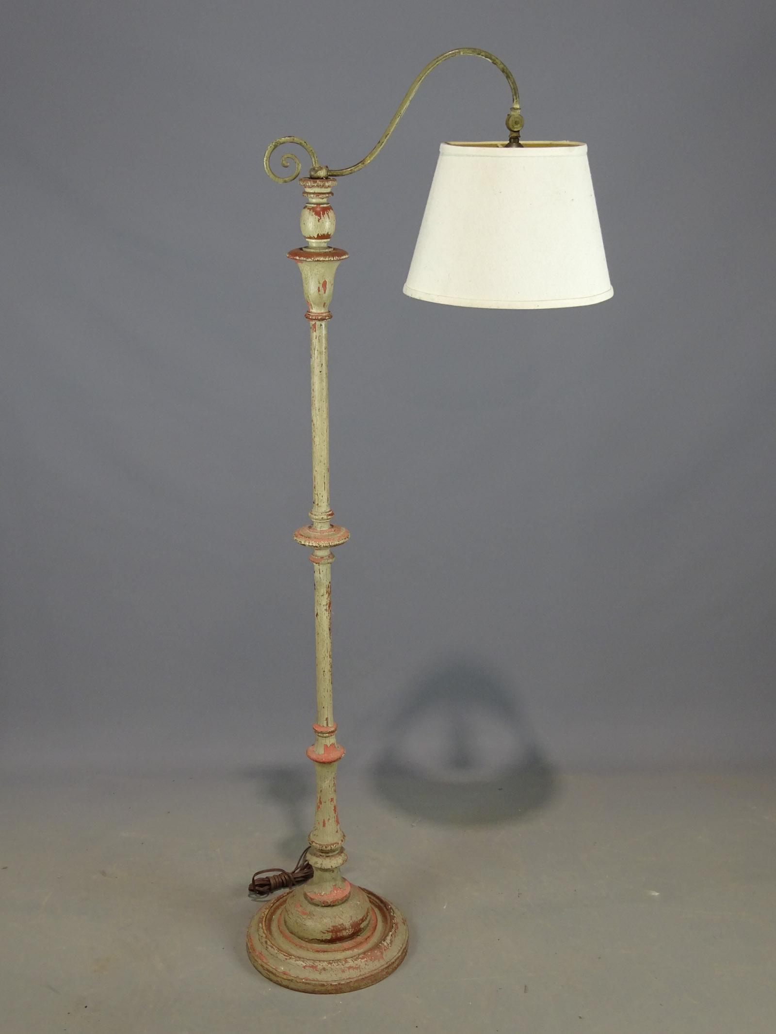 Floor Lamp: Wooden floor lamp. 57" Ht..