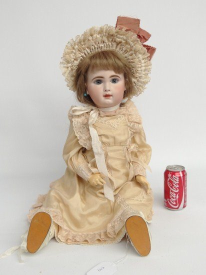 Porcelain Head Doll: Porcelain head doll signed and dated 1982, copy of a Jumeau.