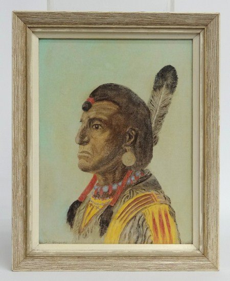 Painting D.A. Douglas: Painting oil on artist board Native American signed "D.A. Douglas". Sight 11 1/2" x 8 1/2".