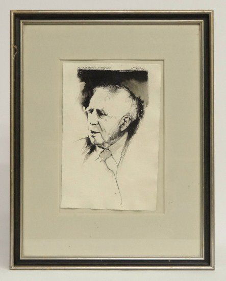 Barry Moser Painting: Signed pen and ink, "For Bob Ward, 29 May 1979, B. Moser" (Barry Moser Mass b. 1940). Sight 11 1/4" x 7 1/2".