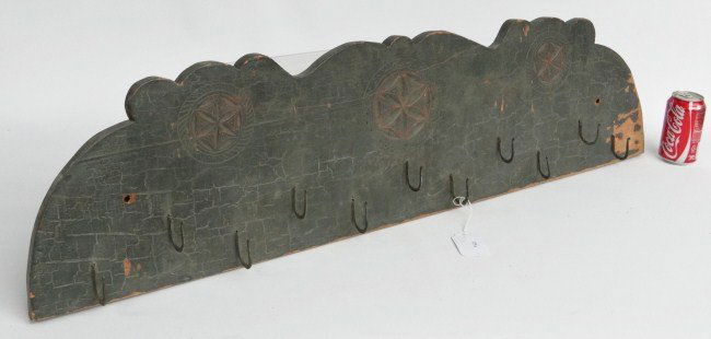 Carved Hook Rack: 19th c. carved wooden hook rack. 43" x 11".