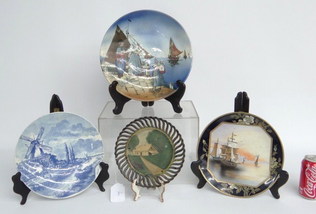 Early Porcelain Plates: Lot four various plates including German, Nippon, Villeroy & Boch and hand painted.