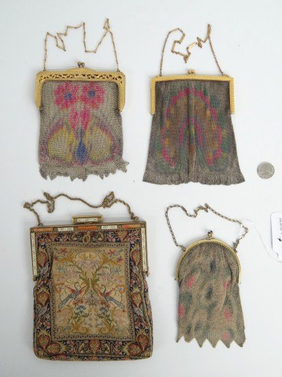 Vintage Purse Lot: Lot four vintage purses including three mesh (one signed "Whiting And Davis), needlepoint.